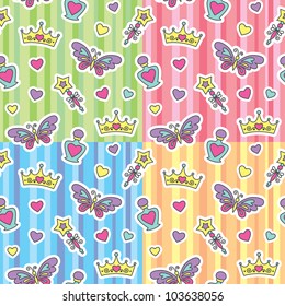 set of princess seamless patterns with cartoon elements