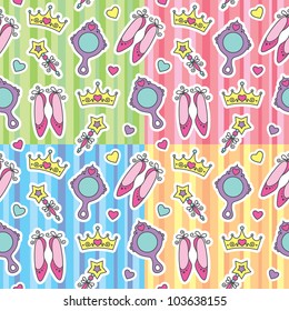 set of princess seamless patterns with cartoon elements