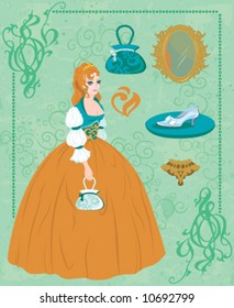 Set of princess from a series the Cinderella, for the book. Vector illustration