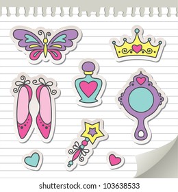 Set Of Princess Stickers, Elements For Kid Design