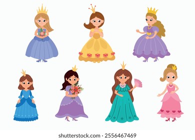 Set of princesses on a white isolated background.
