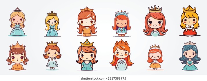 Set of Princesses vector illustration design isolated on white background