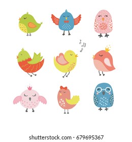 Set of Print with cute bird for children t-shirt.