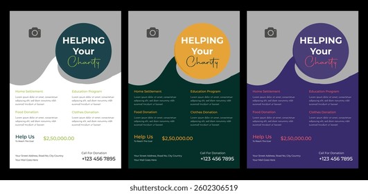 set of print flyer or poster template for Charity fundraising event, charity foundation, donation concept leaflet, Ngo Flyer design bundle Medical charity flyer template with brochure creative.
