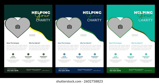 set of print flyer or poster template for Charity fundraising event, charity foundation, donation concept leaflet, Ngo Flyer design bundle Medical charity flyer template with brochure creative.