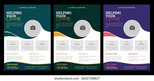 set of print flyer or poster template for Charity fundraising event, charity foundation, donation concept leaflet, Ngo Flyer design bundle Medical charity flyer template with brochure creative.