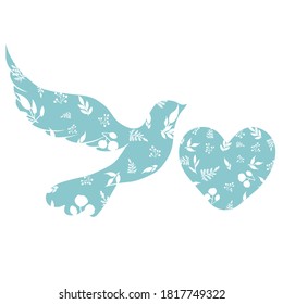 Set of Print Hand-drawing silhouette background collection. Vector dove bird decoration. Element for design.