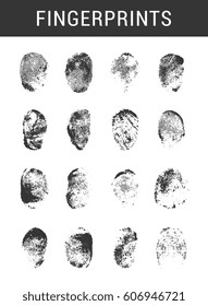 Set of a print a human finger. Black ink fingerprints on white background in vector. 
