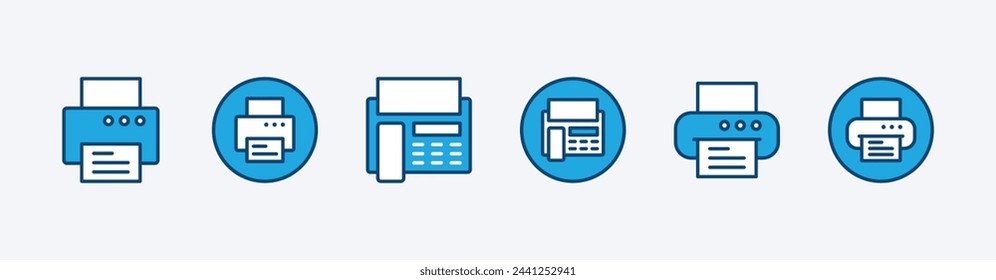 Set of print icon. Printer and fax icon button. Containing printout, paper, machine, document in the office. Vector illustration