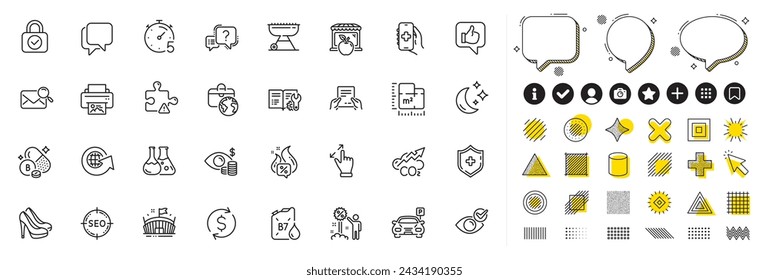 Set of Print image, Global business and Receive file line icons for web app. Design elements, Social media icons. Hot offer, Check eye, Engineering documentation icons. Vector