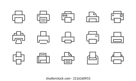 Set of print  line icons. Premium pack of signs in trendy style. Pixel perfect objects for UI, apps and web. 