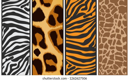 set of print pattern animals: leopard, tiger,
giraffe, zebra. Vector