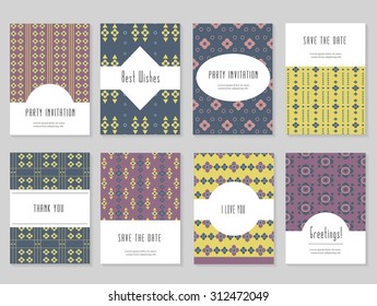 Set of printable cards in geometric style. Modern Templates for Wedding, Marriage, Bridal, Birthday, Valentine's day.