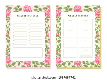 Set Printable Floral Monthly Weekly Planner Stock Vector (Royalty Free ...