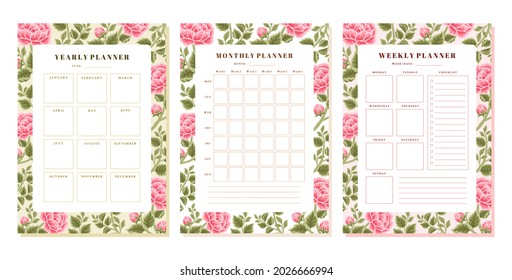 Set Printable Floral Yearly Monthly Weekly Stock Vector (Royalty Free ...