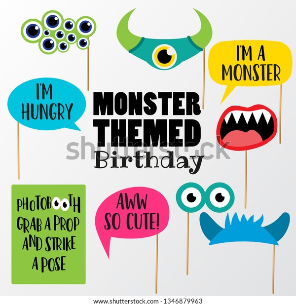 Set Printable Monster Themed Party Photobooth 库存矢量图（免版税 