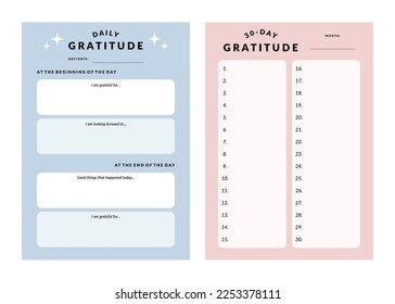 Set of printable vector gratitude planner template for manifestation plan and journaling