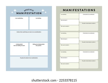 Set of printable vector gratitude planner template for manifestation plan and journaling