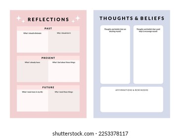 Set of printable vector gratitude planner template for manifestation plan and journaling