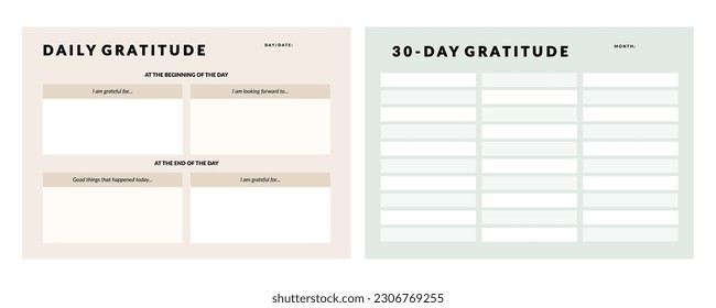 Set of printable vector manifestation, affirmation, gratitude planner template set for journaling, self-reflection, self care, shadow work, or coaching