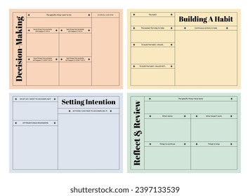 Set of printable vector manifestation, affirmation, gratitude planner template set for journaling, self-reflection, self care, poster, shadow work, or coaching