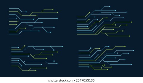 Conjunto de placa de circuito impreso. Abstractas placa de circuito futurista. Placa de circuito digital. Elementos de diseño de tecnología futurista. Ilustración vectorial