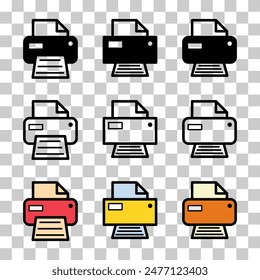 Set of Printer document web icon, printout machine technology flat sign vector illustration .