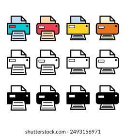 Set of Printer document web icon, printout machine technology flat sign vector illustration .