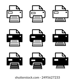 Set of Printer document web icon, printout machine technology flat sign vector illustration .