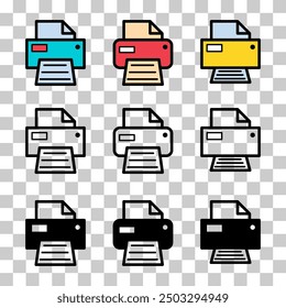 Set of Printer document web icon, printout machine technology flat sign vector illustration .