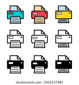 Set of Printer document web icon, printout machine technology flat sign vector illustration .