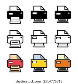 Conjunto de Impressora ícone da web do documento, ilustração do vetor de sinal plano da tecnologia da máquina de impressão .