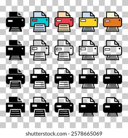 Set of Printer document web icon, printout machine technology flat sign vector illustration .