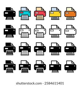 Set of Printer document web icon, printout machine technology flat sign vector illustration .