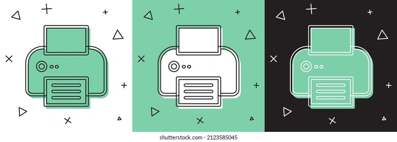 Set Printer icon isolated on white and green, black background.  Vector