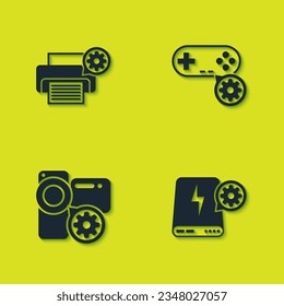 Set Printer setting, Power bank, Video camera and Gamepad icon. Vector