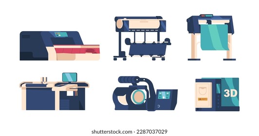 Set Of Printers Digital Device That Transfers Electronic Data Onto Paper, Used For Printing Documents And Images