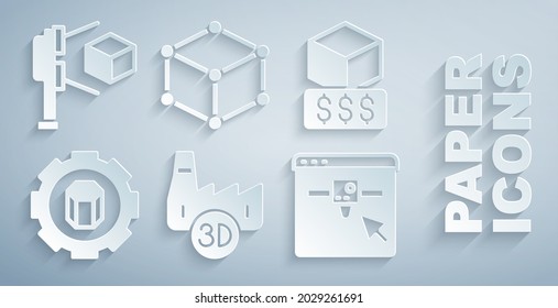 Set Printing house industry, 3D printer services, setting, Isometric cube and scanner with icon. Vector