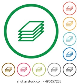 Set of printing papers color round outlined flat icons on white background