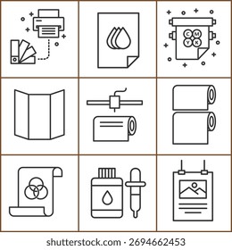 Conjunto de Ícones de Impressão e Publicação no design de vetor Estilo de Linha