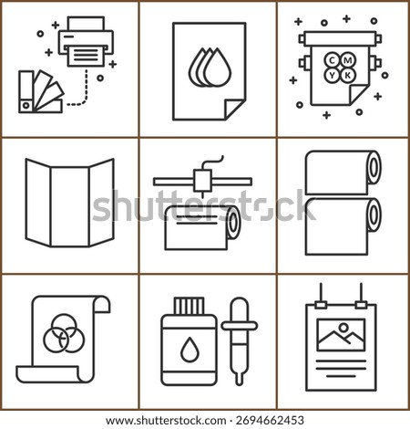 Set of Printing and Publishing Icons in Line Style vector design