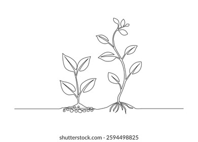 A set of prints featuring hand-drawn vectors continuous one-line drawing of leaves and trees