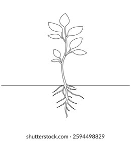 A set of prints featuring hand-drawn vectors continuous one-line drawing of leaves and trees