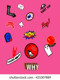 Set of prints on pink background vector objects