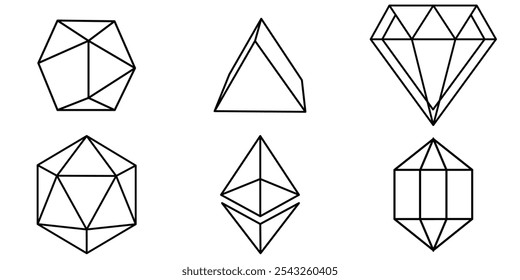 Set of prism pyramid geometric shape icon in a flat style vector illustration.