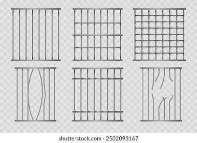 Conjunto De Barras De Prisión Sobre Fondo Transparente. La Imagen De Vector 3D Realista Incluye Varios Estilos Y Formas De Barras