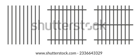 Set of prison bars. Realistic vertical and horizontal metal jail bars, iron grid mesh of crossed rods, gaol lattice from pipes for arrest and punishment of criminals in jailhouse. Vector illustration
