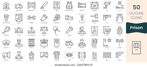 Set of prison icons. Thin linear style icons Pack. Vector Illustration