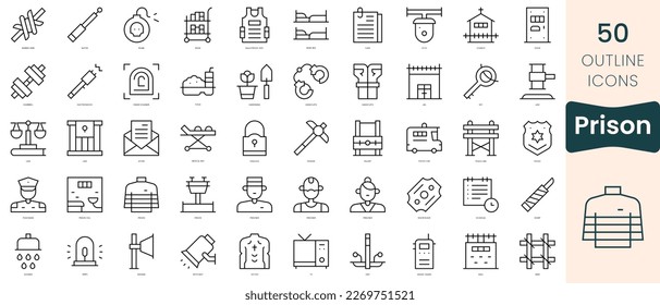 Set of prison icons. Thin linear style icons Pack. Vector Illustration