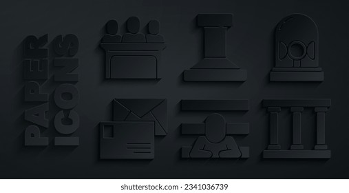 Set Prisoner, Flasher siren, Envelope, window, Stamp and Jurors icon. Vector